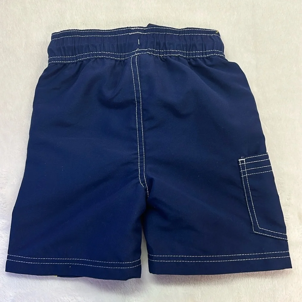 Nautica Navy Blue/Lime Green Yellow Graphic Swim Trunks 2T Preowned